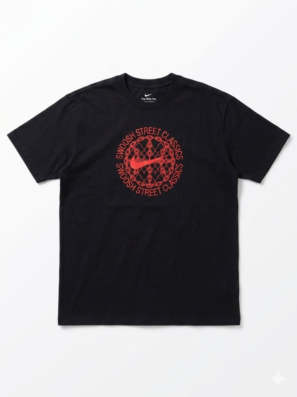 Nike Black Short Sleeve Loose Fit Tee with Red Swoosh Graphic